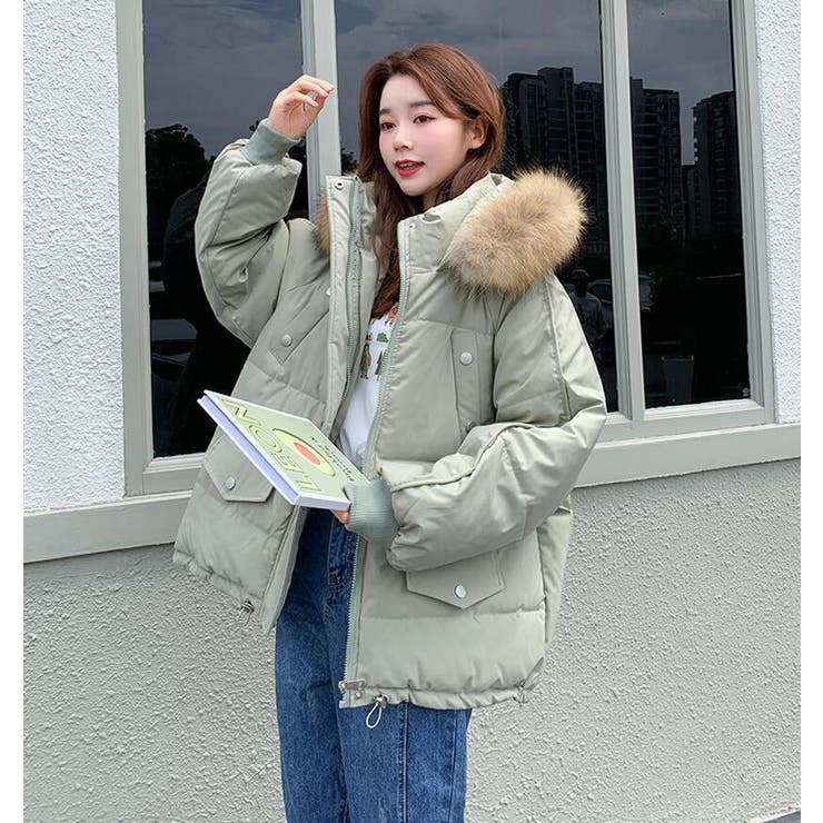 グリーン | ファーフード付きボリューム感あふれるダウンジャケット | Bifrost