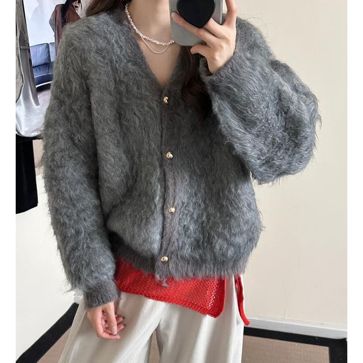 ふわふわモヘア風ボタンカーディガン[品番：UZ000011684]｜Bifrost