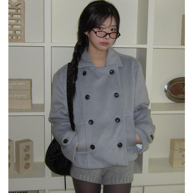 グレー | ダブルブレストショートコート | Bifrost