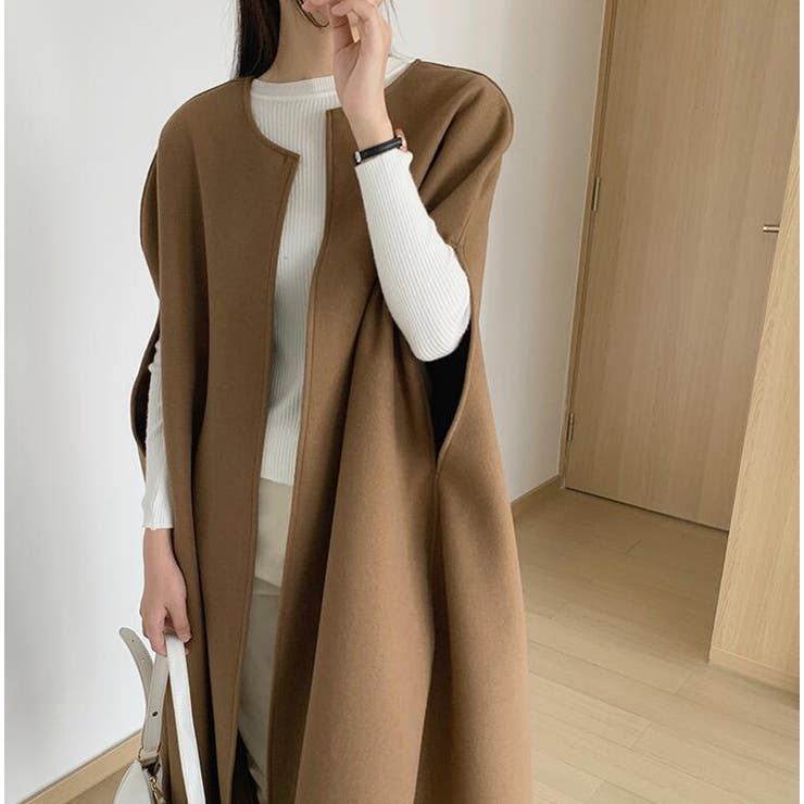 ブラウン | ノーカラーロングケープ | Bifrost