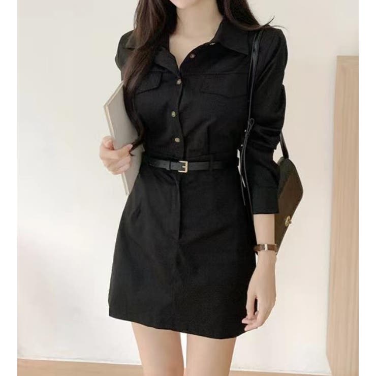 ブラック | シャツワンピース【韓国ファッション】 | Bifrost