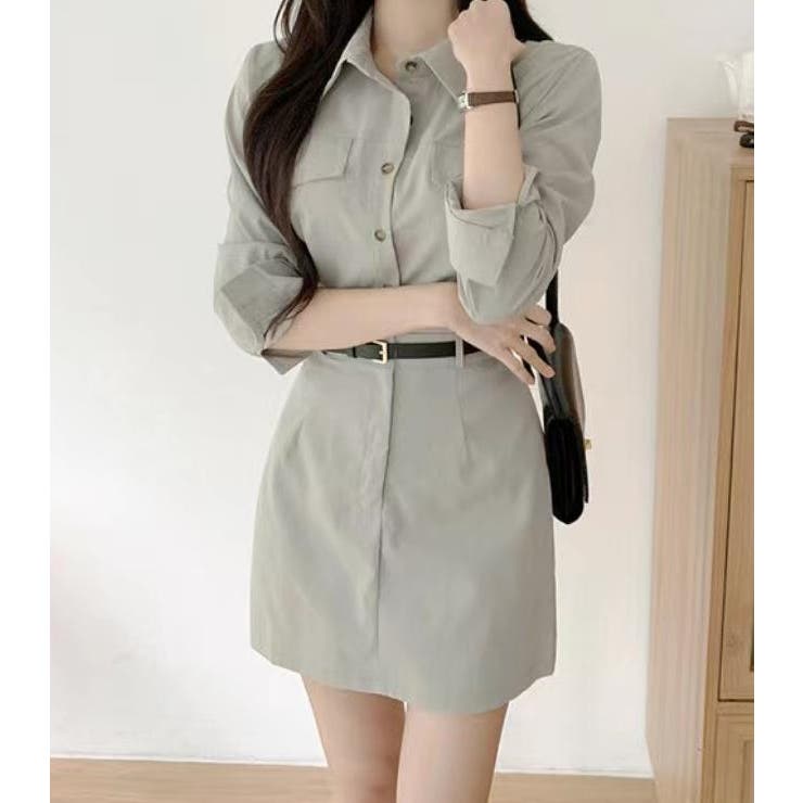 グレー | シャツワンピース【韓国ファッション】 | Bifrost