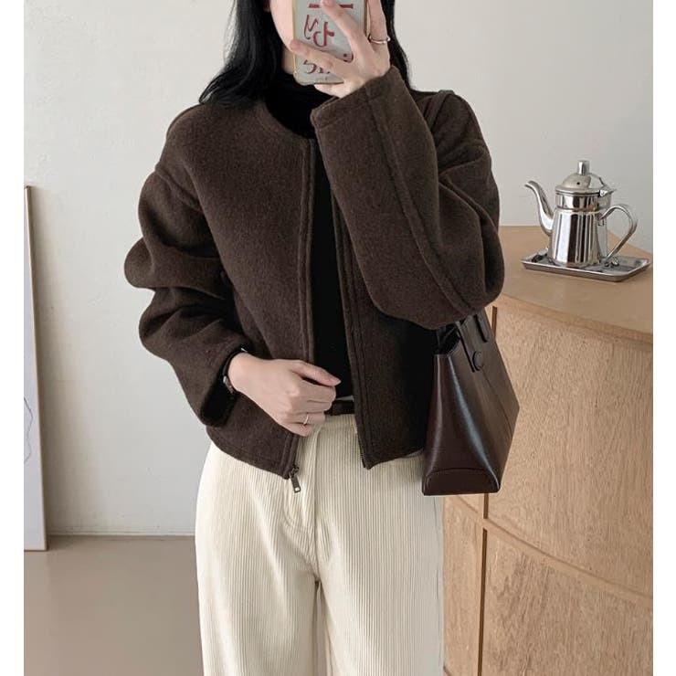 丸首の毛はファスナー付きショート丈コート女 | Bifrost | 詳細画像3 