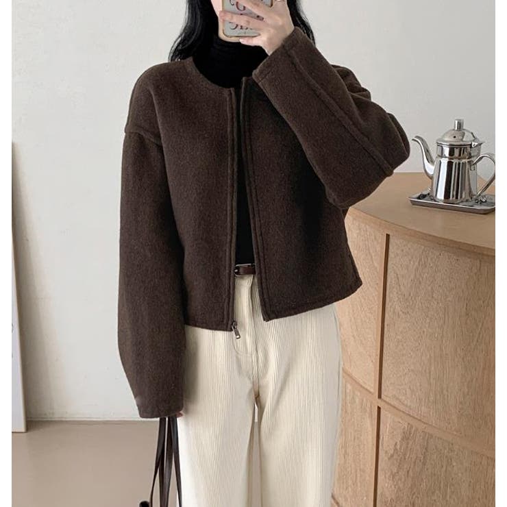 丸首の毛はファスナー付きショート丈コート女 | Bifrost | 詳細画像5 