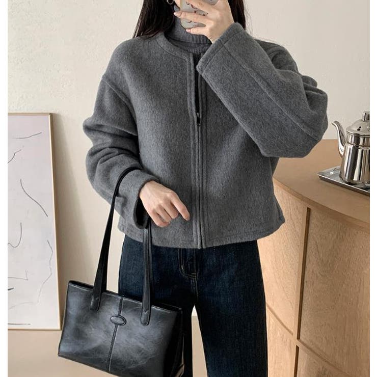 丸首の毛はファスナー付きショート丈コート女 | Bifrost | 詳細画像6 