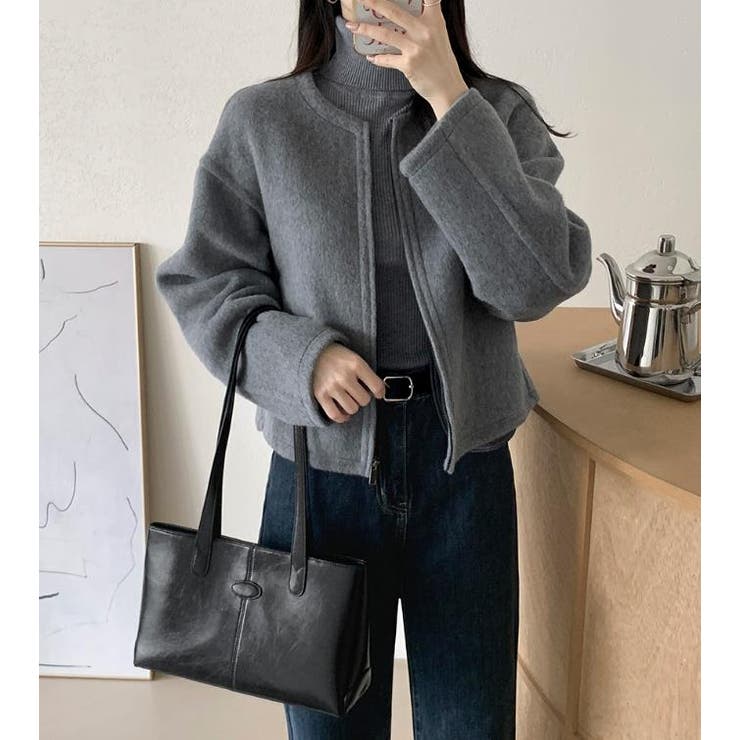 丸首の毛はファスナー付きショート丈コート女 | Bifrost | 詳細画像7 