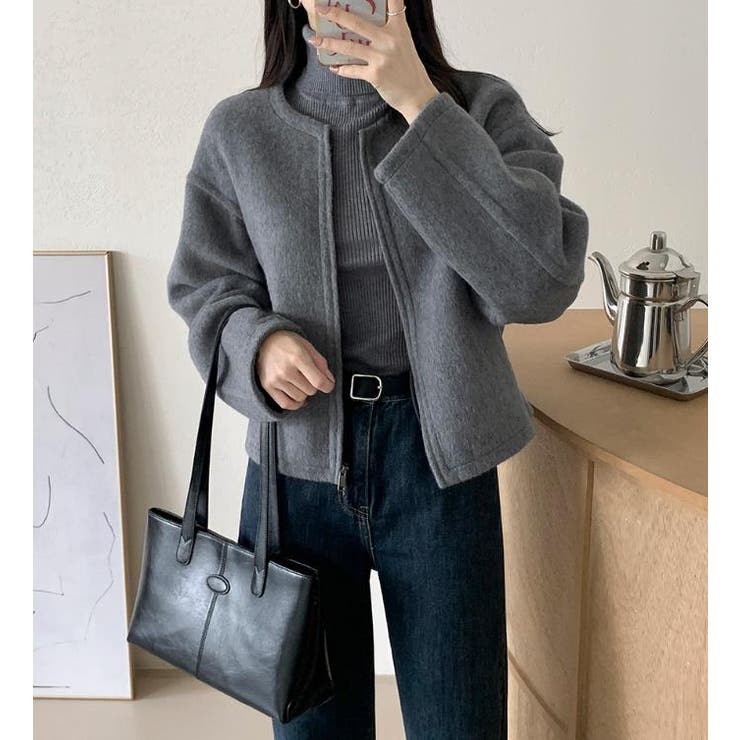 丸首の毛はファスナー付きショート丈コート女 | Bifrost | 詳細画像8 