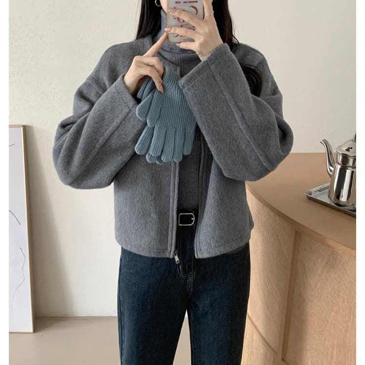 丸首の毛はファスナー付きショート丈コート女 | Bifrost | 詳細画像10 