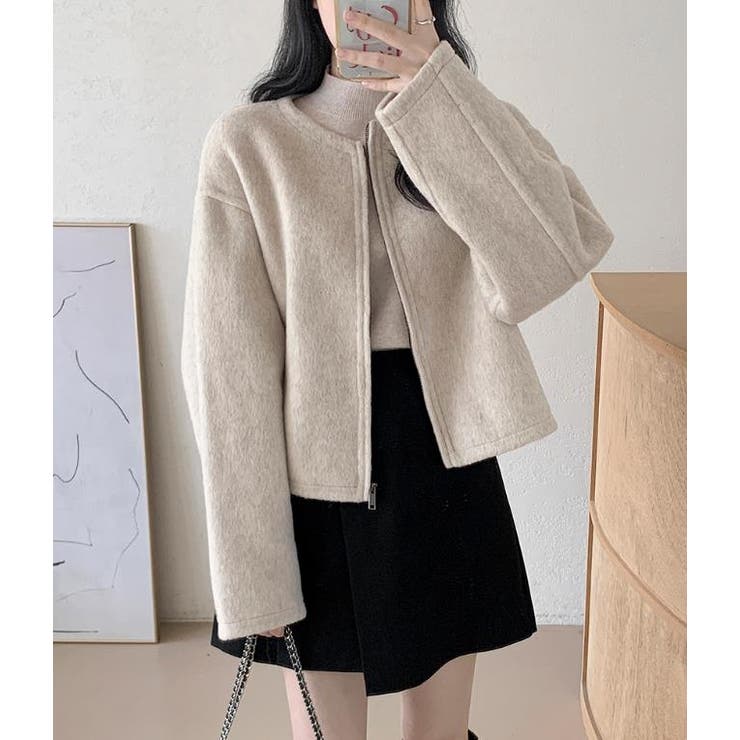 丸首の毛はファスナー付きショート丈コート女 | Bifrost | 詳細画像11 