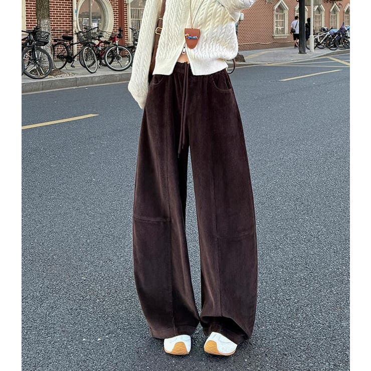 ブラウン | コーデュロイワイドパンツ ウエストダーツ付き | Bifrost
