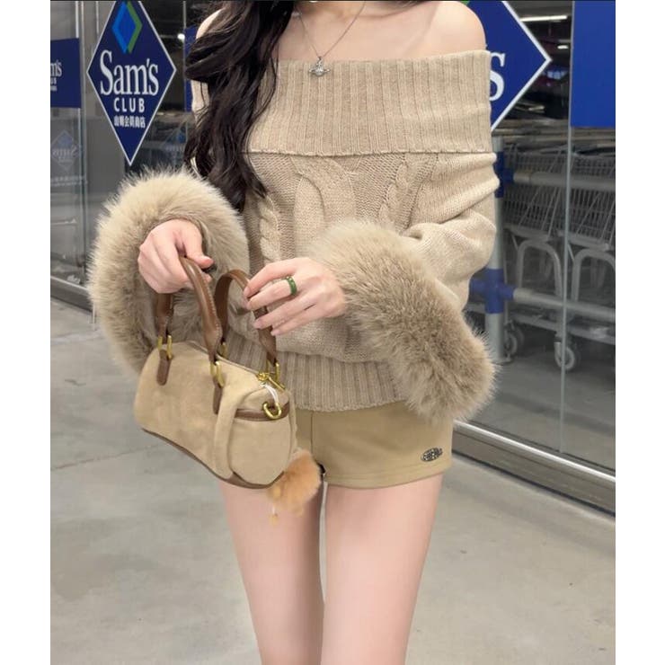 ファースリーブオフショルダーケーブルニット[品番：UZ000011745