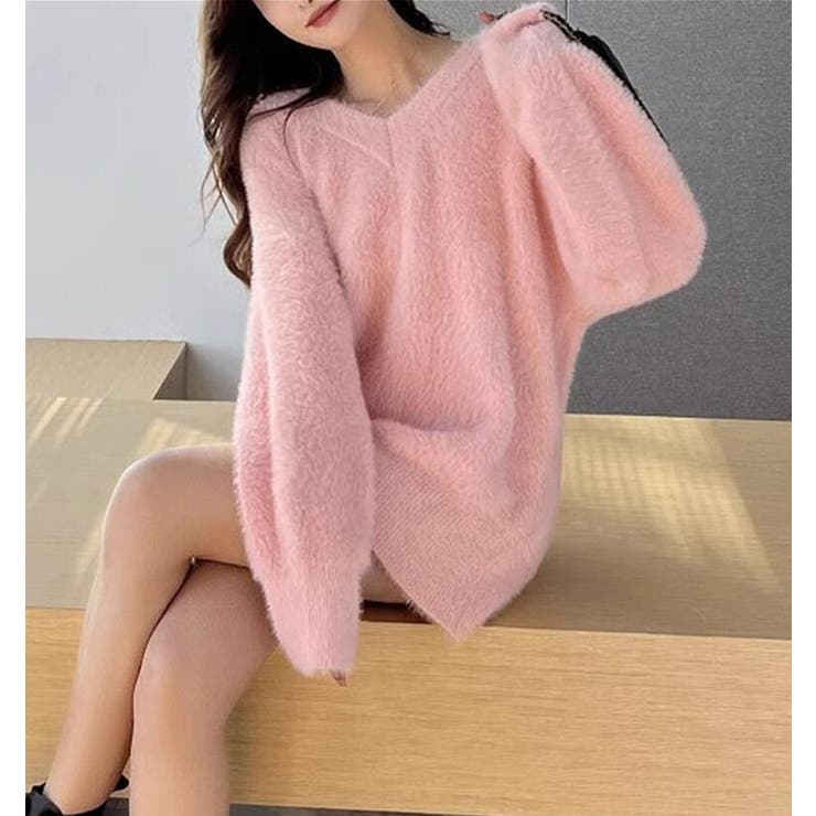 ふわふわ V ネックニットセーター オーバーサイズ[品番：UZ000011776