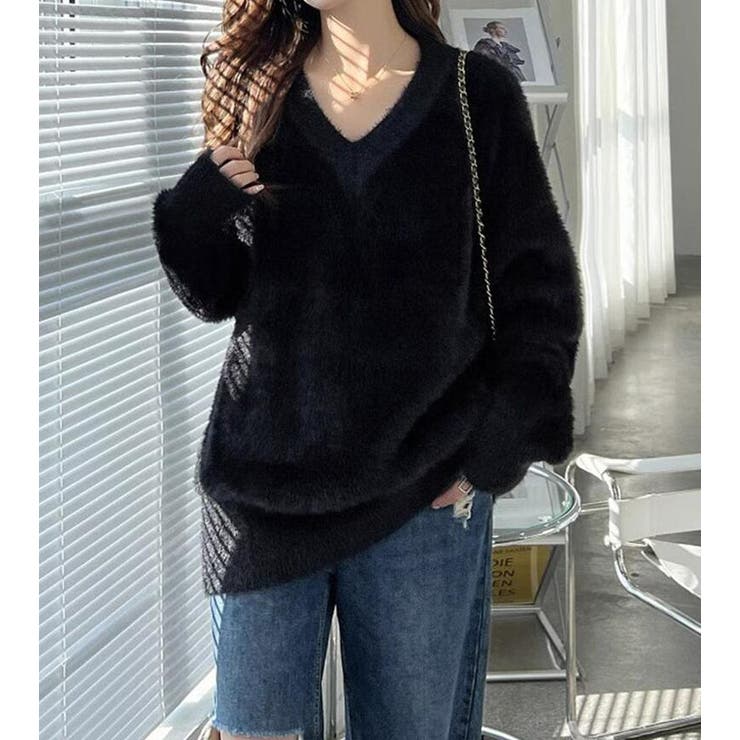 ふわふわ V ネックニットセーター オーバーサイズ[品番：UZ000011776