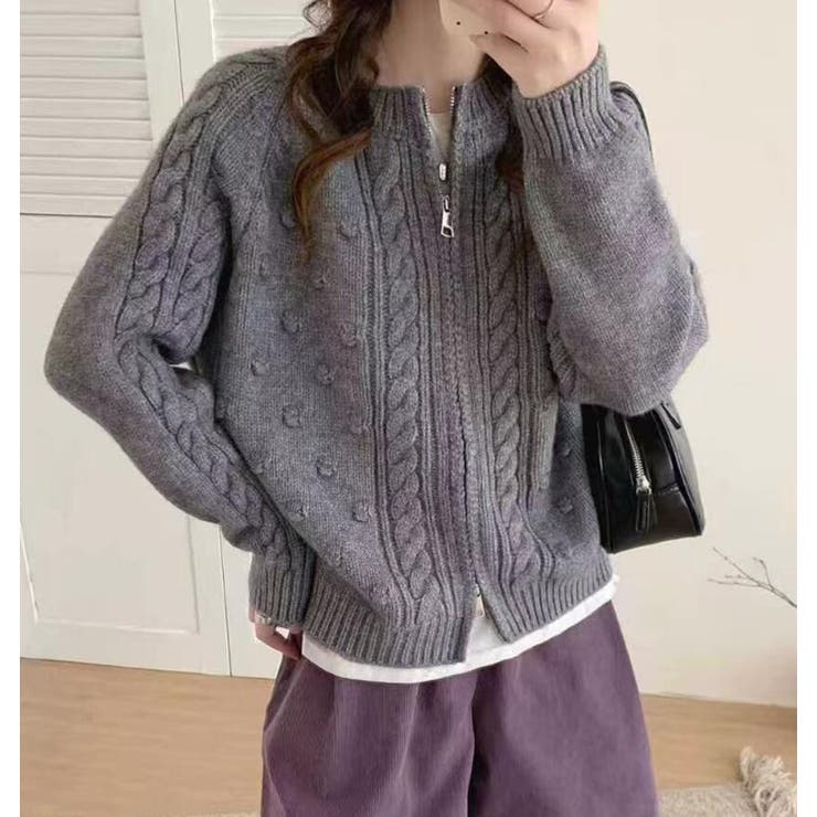 グレー | ケーブルニットフルジップカーディガン | Bifrost