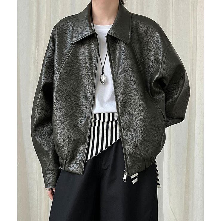 オーバーサイズレザージャケット ワイドカラー[品番：UZ000011786