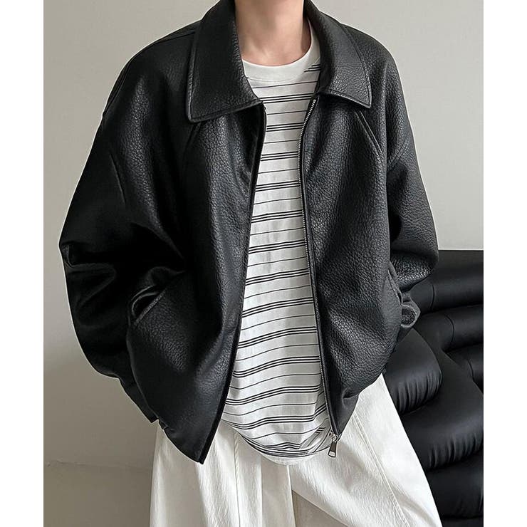 オーバーサイズレザージャケット ワイドカラー[品番：UZ000011786