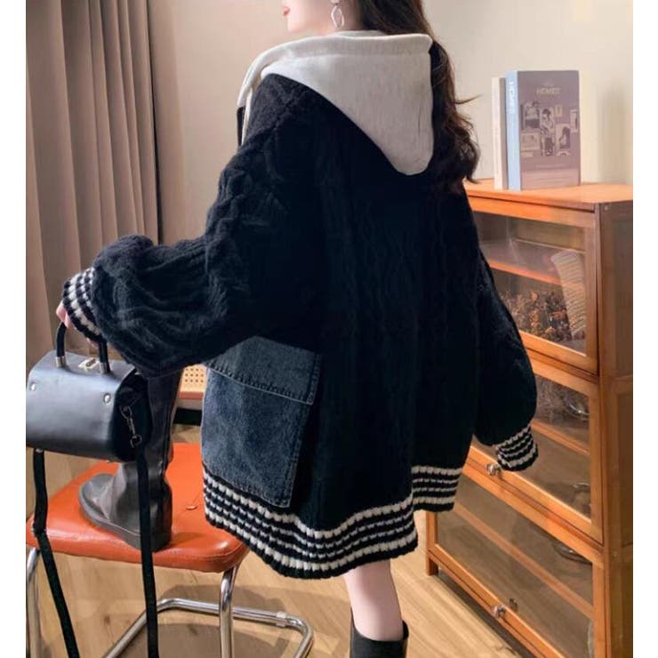 デニムパッチワークケーブルニットパーカー | Bifrost | 詳細画像13 