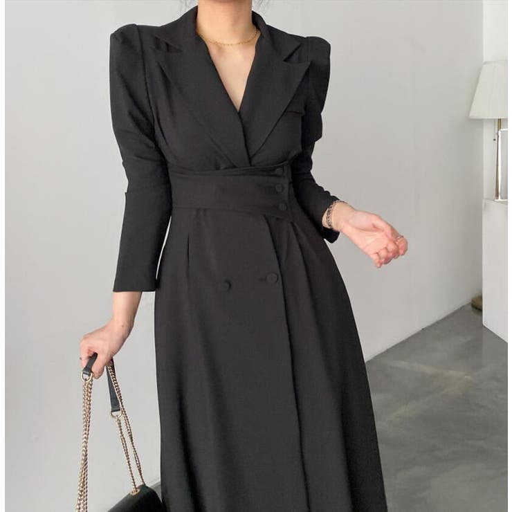 ブラック | シルエット美が際立つ！ウエストアクセントのワンピース | Bifrost