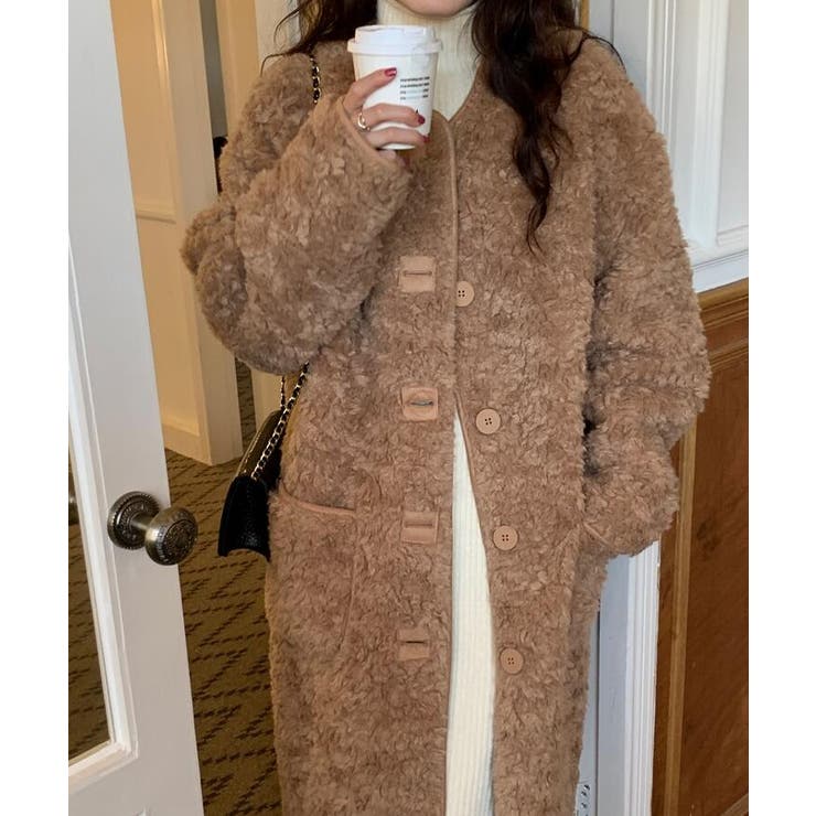 キャメル | ふわふわボアロングコート | Bifrost