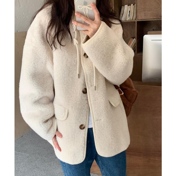 ハイネック紐締め＆ふわふわボアジャケット | Bifrost | 詳細画像1 