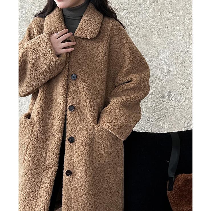 キャメル | ふわふわボアロングコート | Bifrost