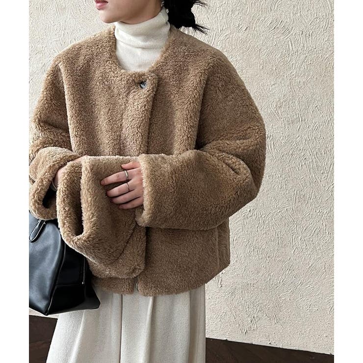 キャメル | スカーフ付き&ふわふわボアジャケット | Bifrost