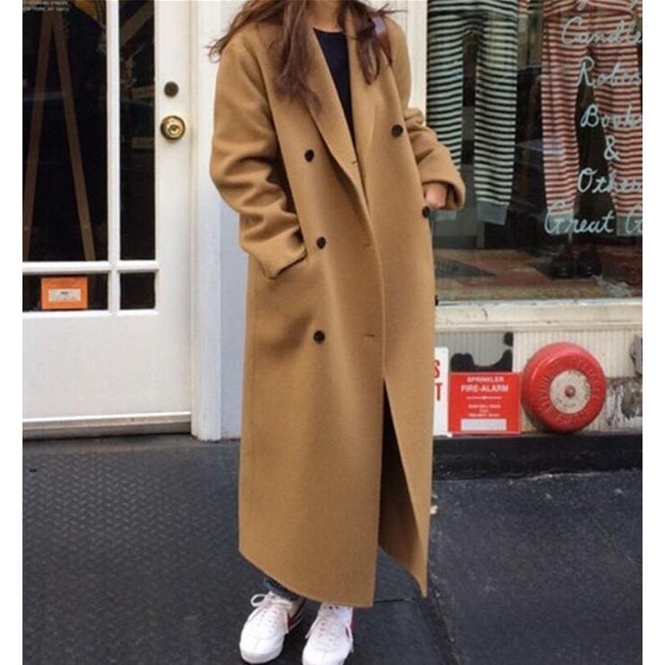 キャメル ダブルブレスト ロングコート