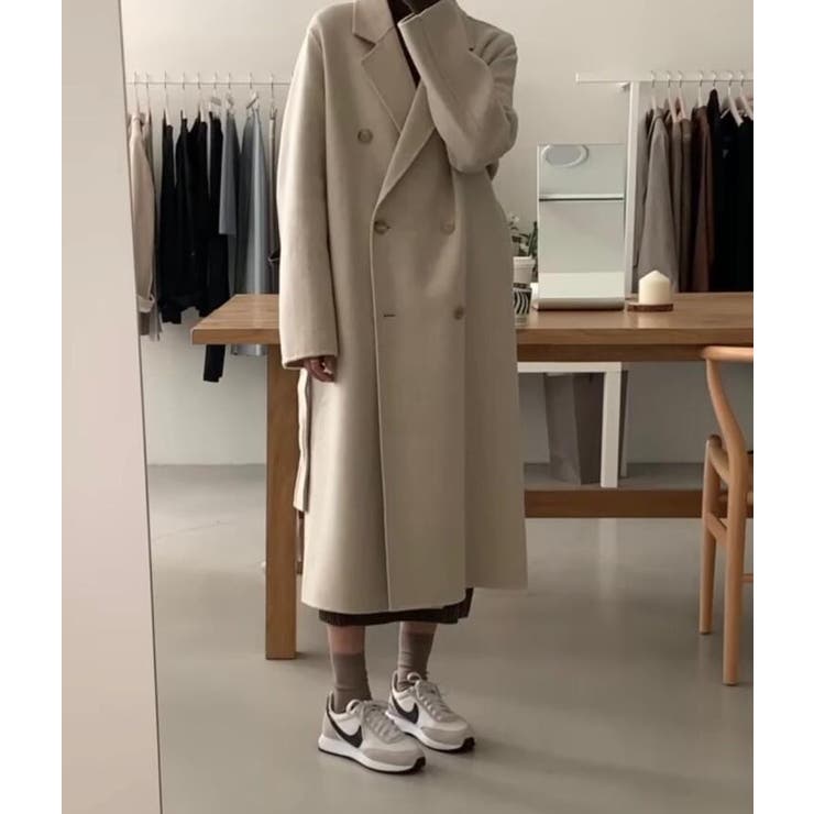 ダブルブレストロングショルダーロングコート[品番：UZ000011890