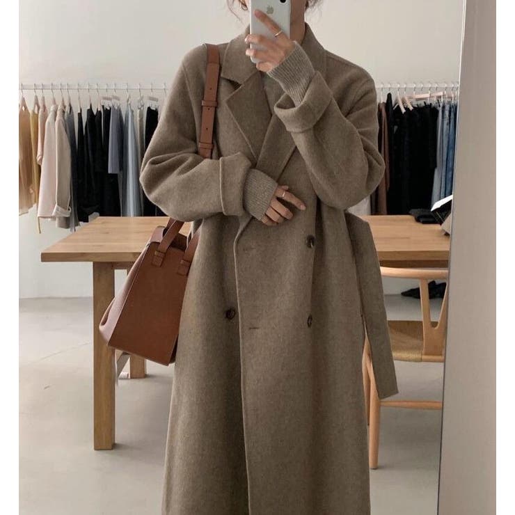 ATTISSESSION ブラウン ダブルブレスト ロングコート Calvin Klein ダブルブレスト ブラウン ロングコート