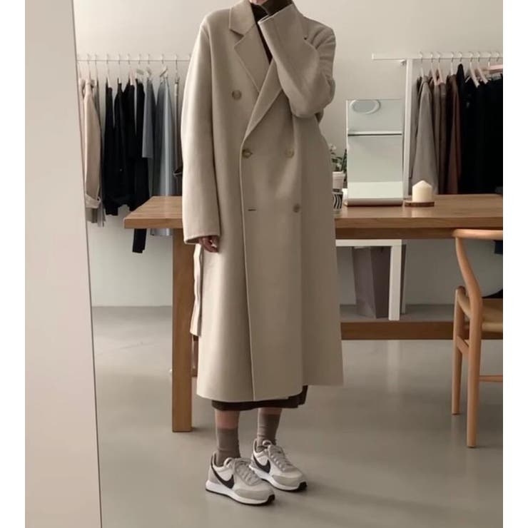 ダブルブレストロングショルダーロングコート[品番：UZ000011890