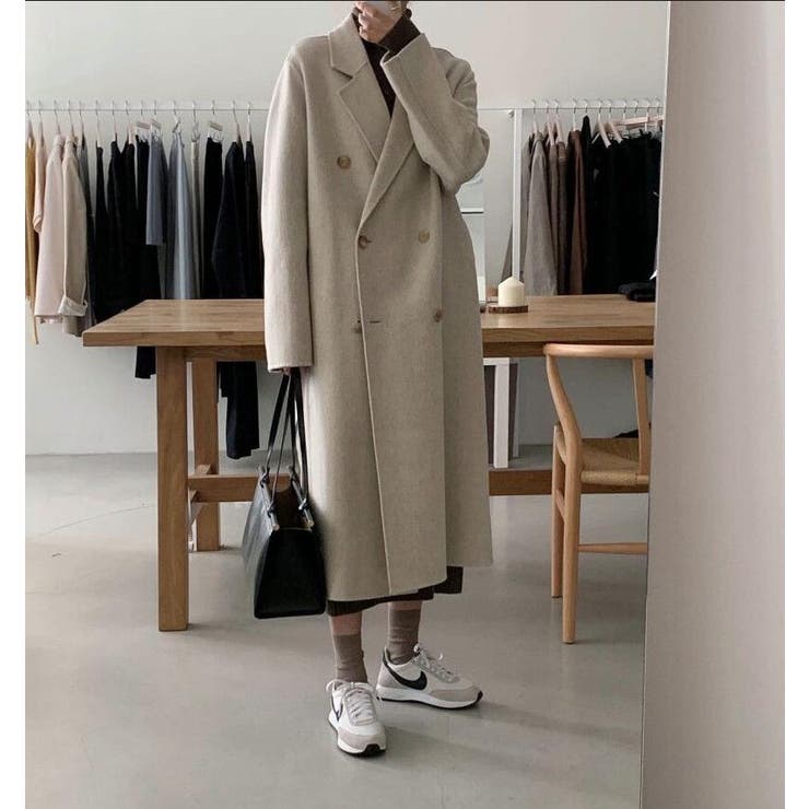 ダブルブレストロングショルダーロングコート[品番：UZ000011890 