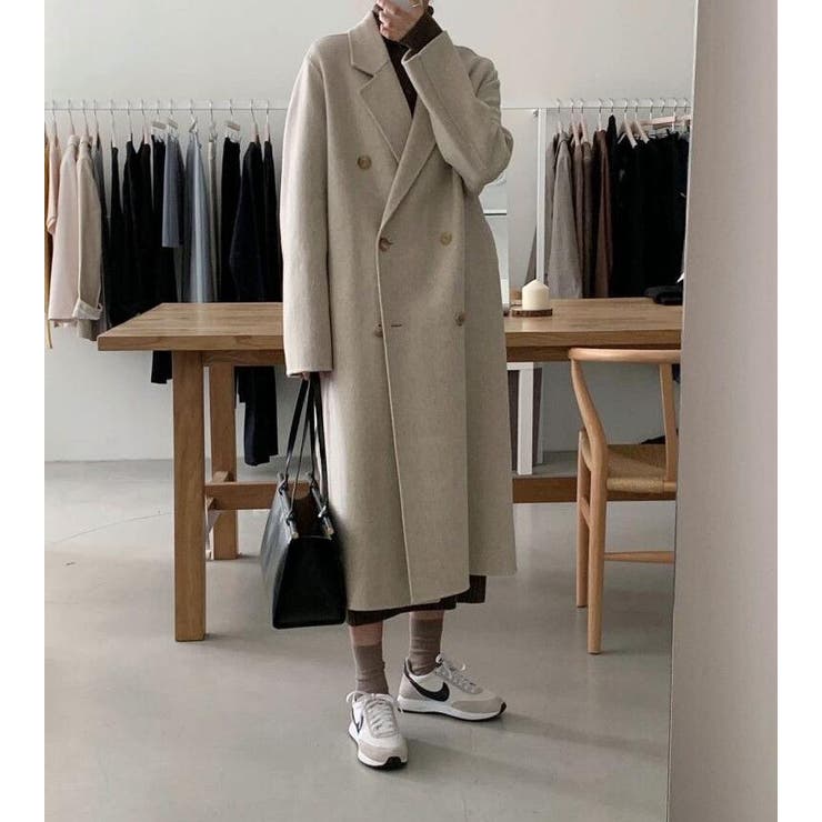 ダブルブレストロングショルダーロングコート[品番：UZ000011890