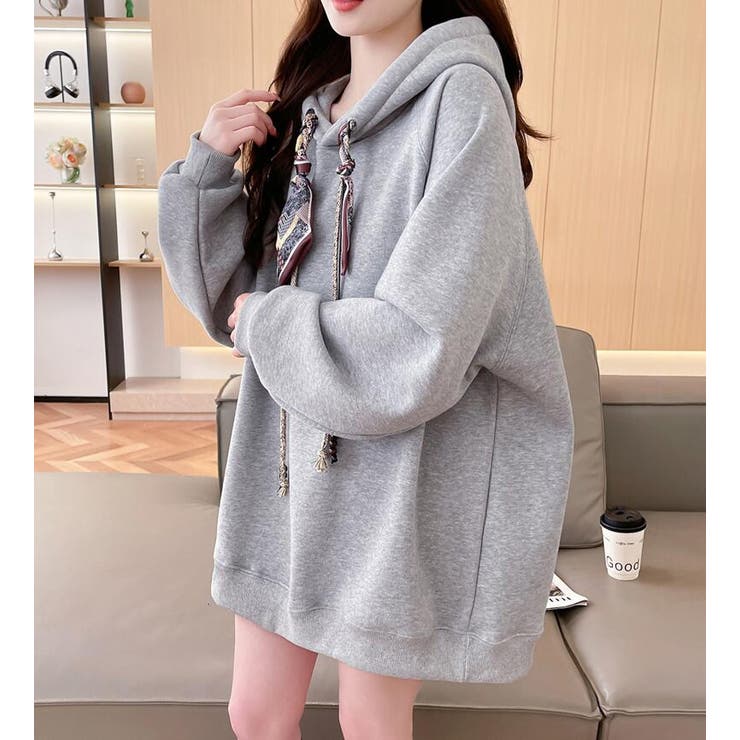 絹マフラー風紐付きオーバーサイズパーカー | Bifrost | 詳細画像1 