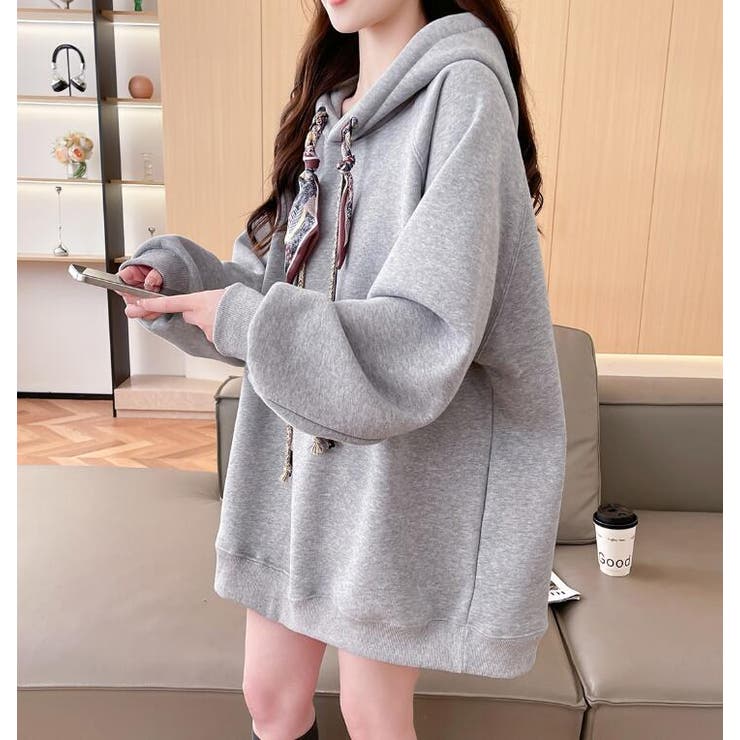 絹マフラー風紐付きオーバーサイズパーカー | Bifrost | 詳細画像2 