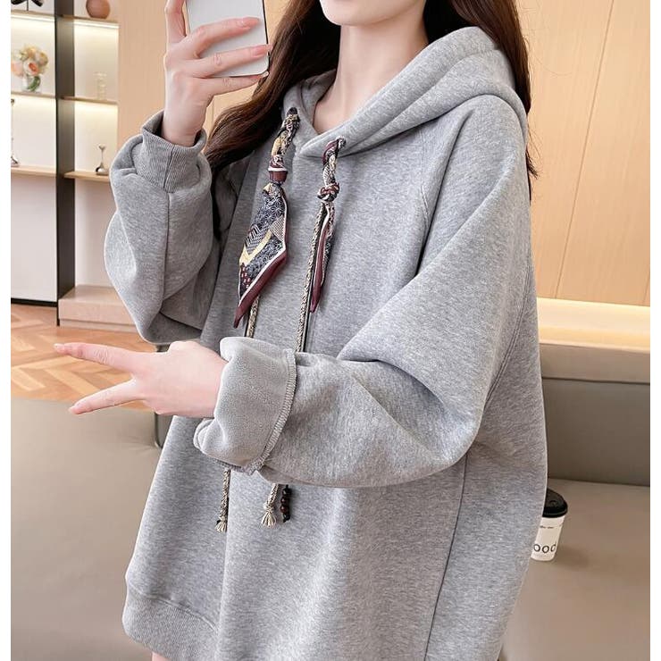 絹マフラー風紐付きオーバーサイズパーカー | Bifrost | 詳細画像3 