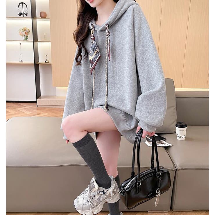 絹マフラー風紐付きオーバーサイズパーカー | Bifrost | 詳細画像4 