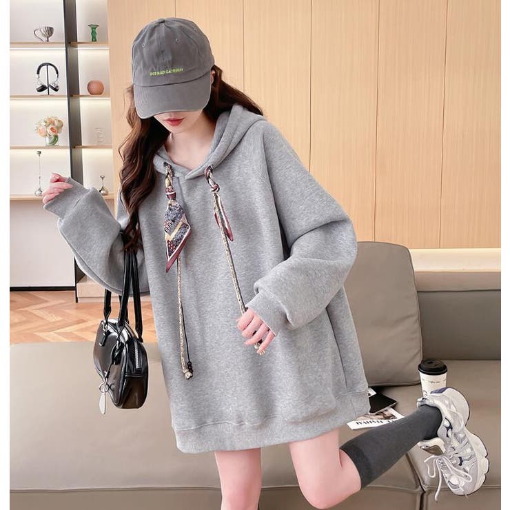 絹マフラー風紐付きオーバーサイズパーカー | Bifrost | 詳細画像6 