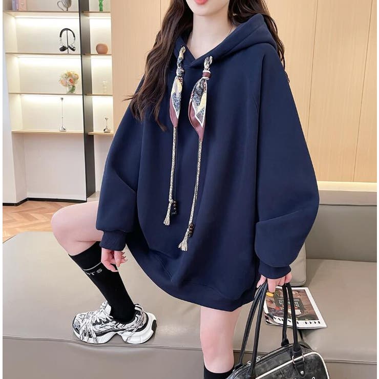 絹マフラー風紐付きオーバーサイズパーカー | Bifrost | 詳細画像30 