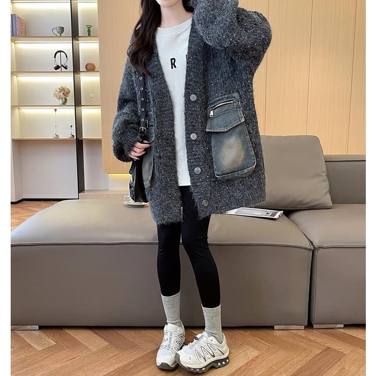 デニムポケット付き オーバーサイズニットカーディガン  | Bifrost | 詳細画像2 