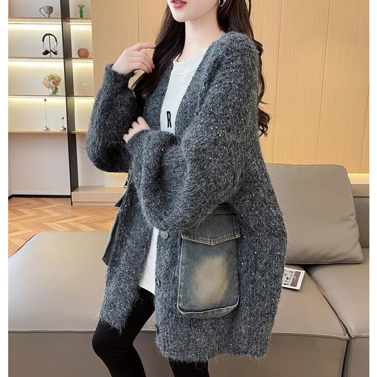 デニムポケット付き オーバーサイズニットカーディガン  | Bifrost | 詳細画像3 