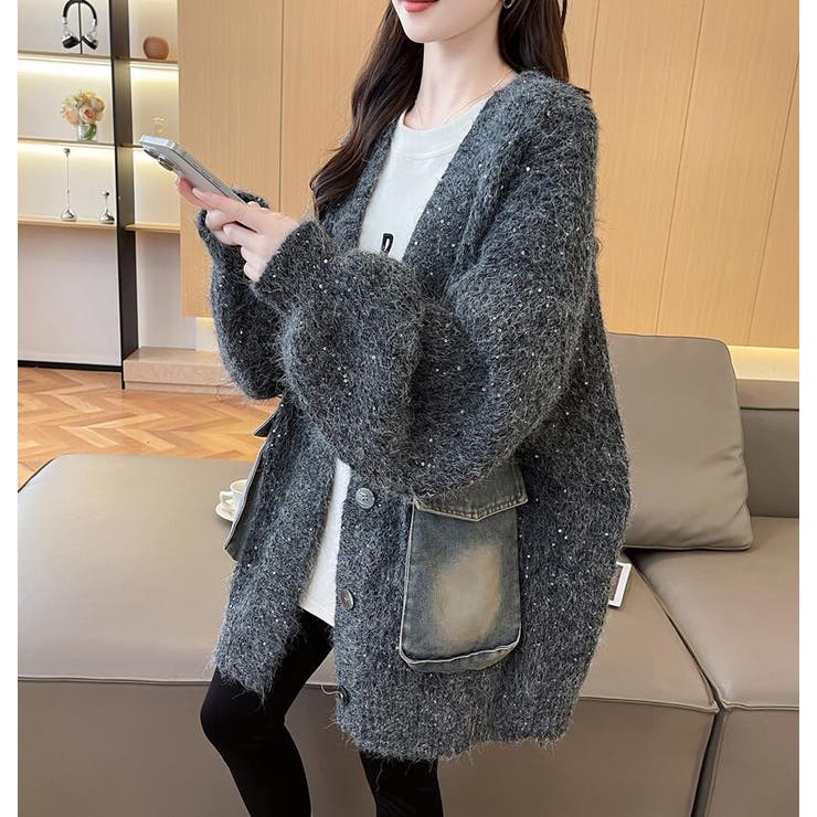 デニムポケット付き オーバーサイズニットカーディガン  | Bifrost | 詳細画像4 