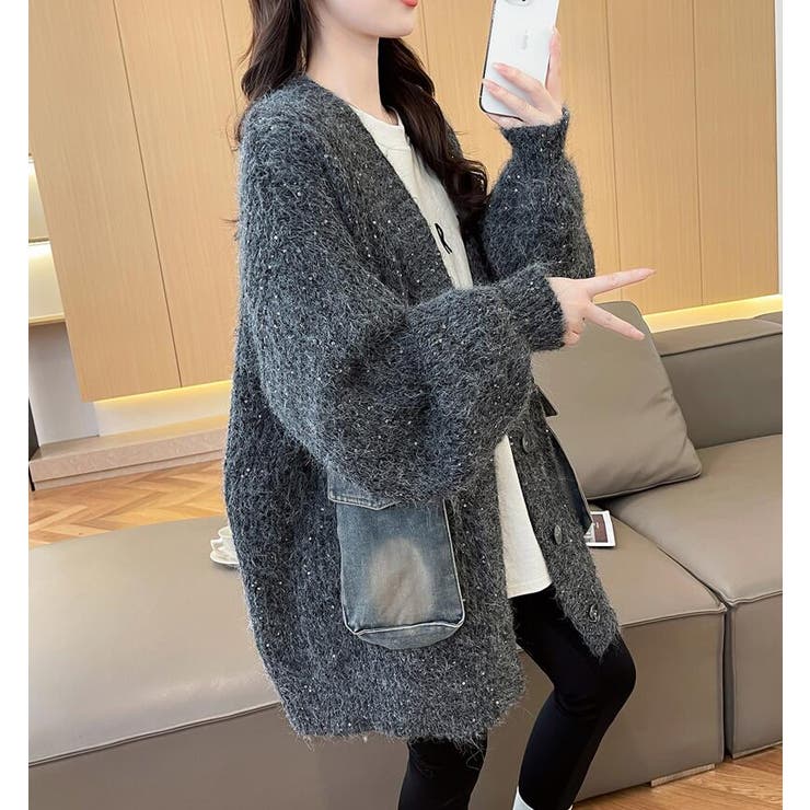 デニムポケット付き オーバーサイズニットカーディガン  | Bifrost | 詳細画像6 