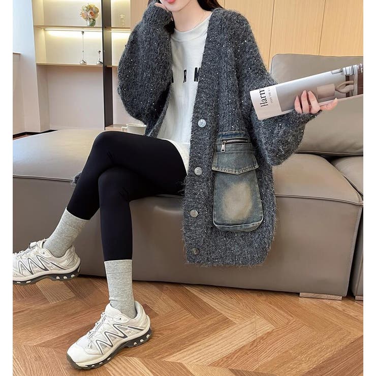 デニムポケット付き オーバーサイズニットカーディガン  | Bifrost | 詳細画像8 