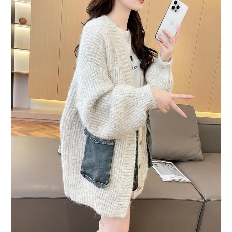 デニムポケット付き オーバーサイズニットカーディガン  | Bifrost | 詳細画像14 