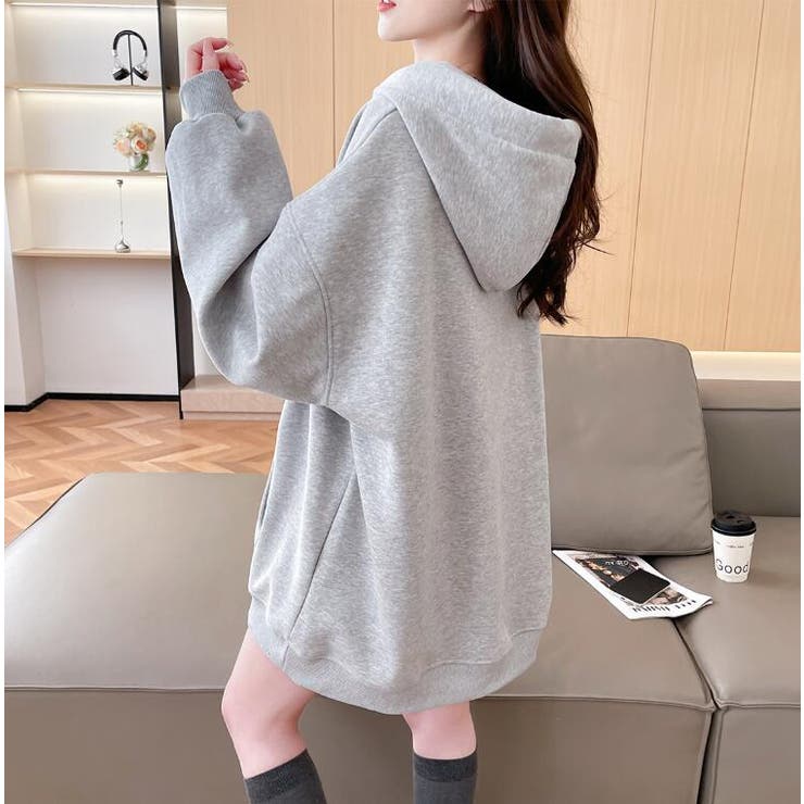 ネクタイ付きオーバーサイズパーカー パーカーワンピース風デザイン | Bifrost | 詳細画像5 