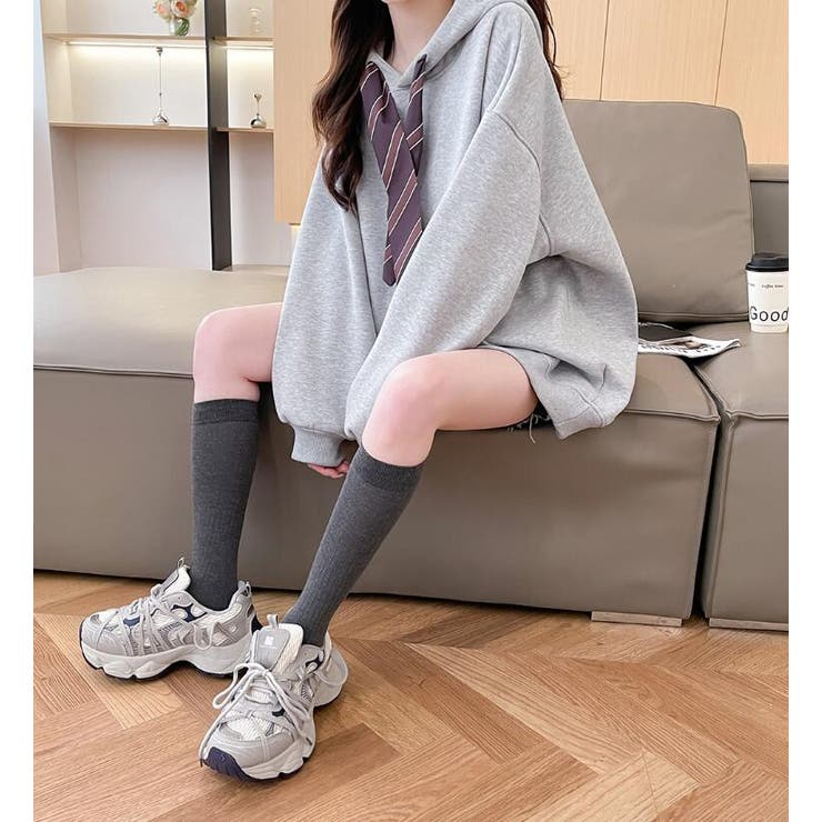 ネクタイ付きオーバーサイズパーカー パーカーワンピース風デザイン | Bifrost | 詳細画像6 