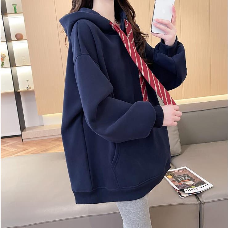 ネクタイ付きオーバーサイズパーカー パーカーワンピース風デザイン | Bifrost | 詳細画像12 