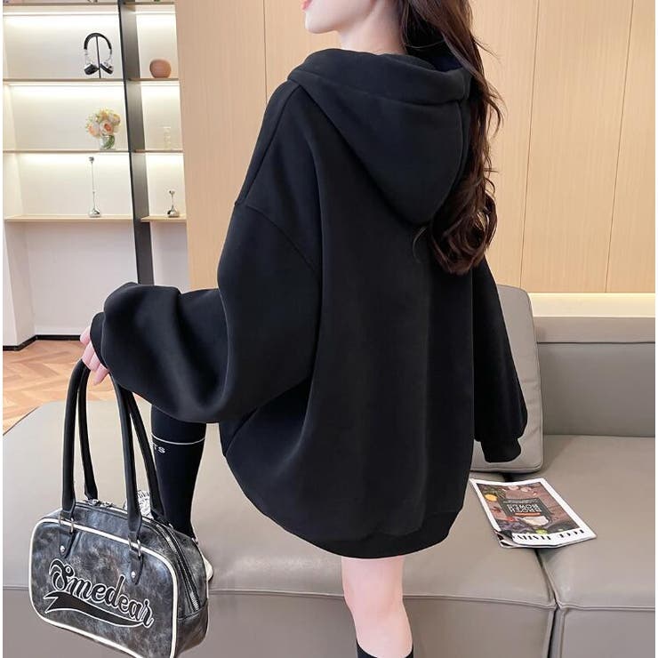 ネクタイ付きオーバーサイズパーカー パーカーワンピース風デザイン | Bifrost | 詳細画像21 