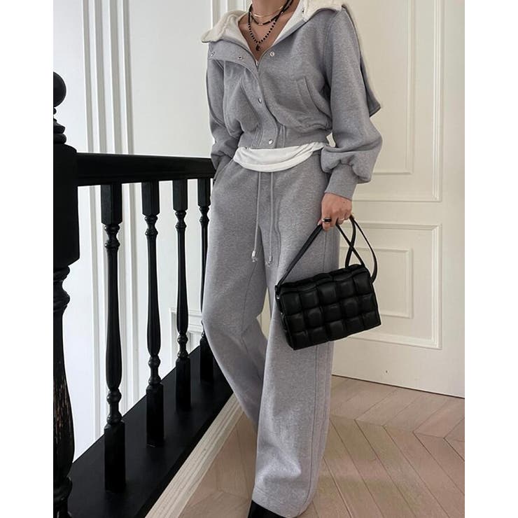 パーカートップス × ワイドパンツ スウェットセット フード付きコーディネート | Bifrost | 詳細画像1 