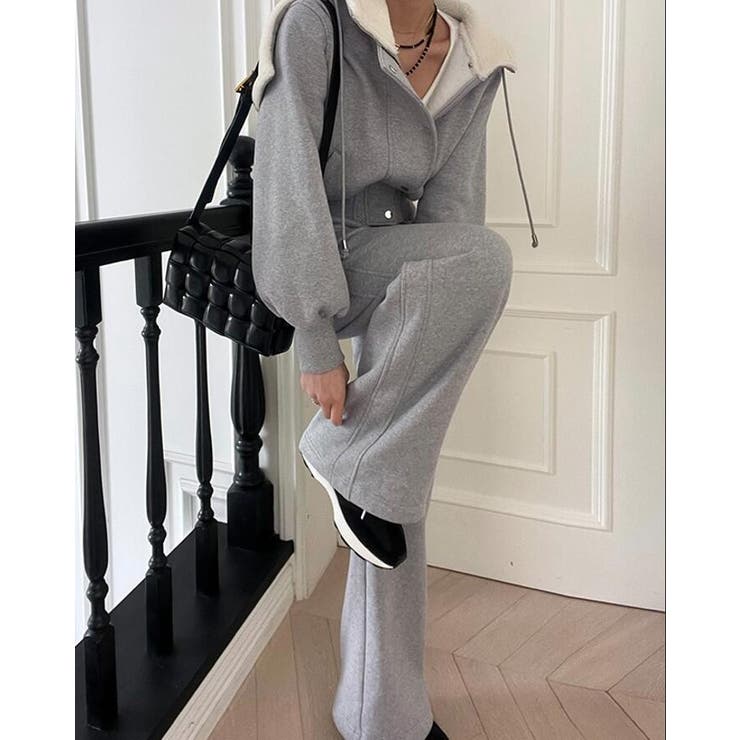 パーカートップス × ワイドパンツ スウェットセット フード付きコーディネート | Bifrost | 詳細画像2 